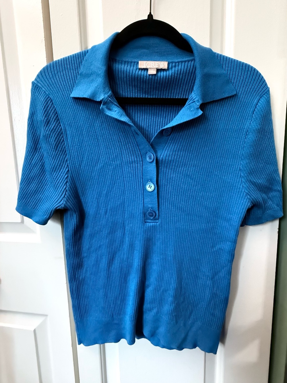 J. Crew Ribbed Short Sleeve Polo in Bright Blue